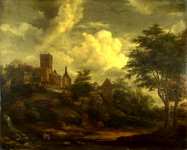 Imitator of Jacob van Ruisdael - A Castle on a Hill by a River